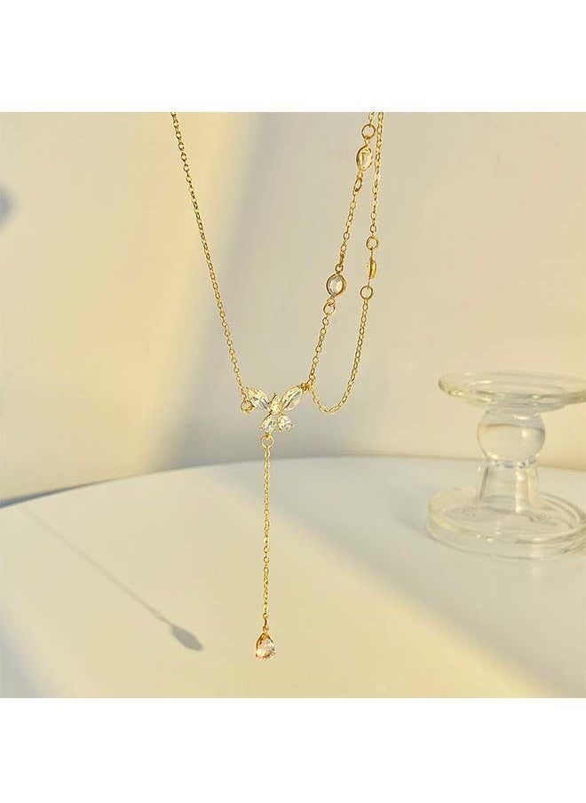 NIBEMINENT Crystal Butterfly Pendant Necklace Gold  - Image 5