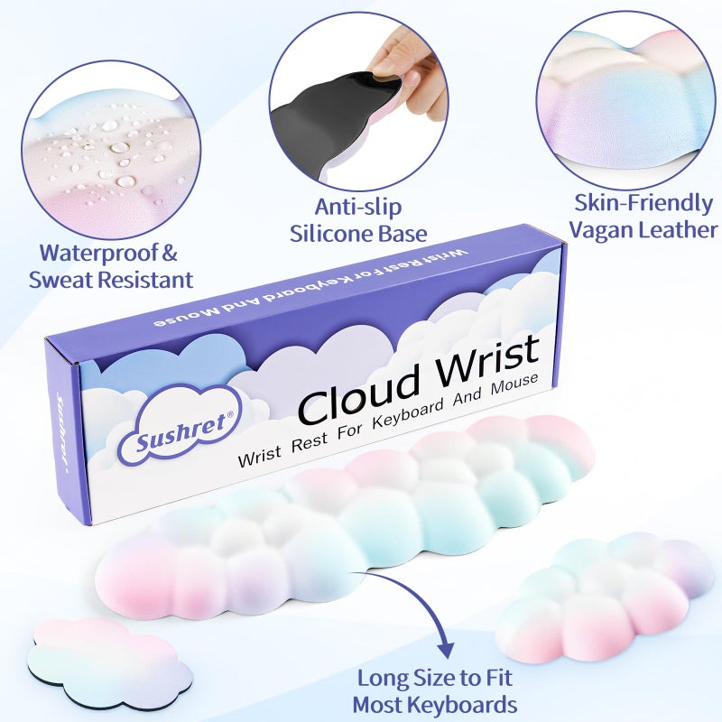 Sushret Cloud Wrist Rest Keyboard, Cloud Keyboard Wrist Pad Set with PU Leather Memory Foam, Cute Arm Rest for Palm Support, PC/Gaming Desk Accessories/Office Setup/Computer Hand Cushion - Rainbow - Image 5