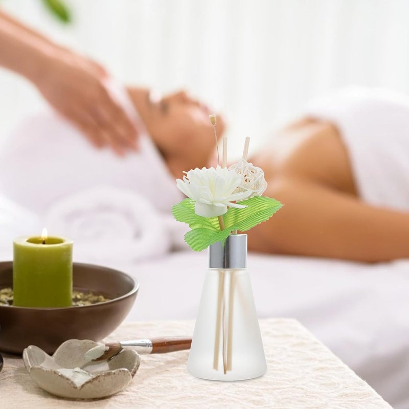 مجموعة زيروديكو المكونة من 3 زجاجات ناشر عطر زجاجية مع أعواد الروطان المجففة من الزهور، ناشر عطر برائحة المحيط، لتزيين الحمام والمنزل بالعطور. - Image 4