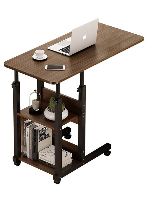 Yameem Bedside Table Side Table with Wheels Movable Sofa End Table Height Adjustable Bedside Table Laptop Rolling Cart C Shaped TV Tray with Storage Shelves (BROWN)