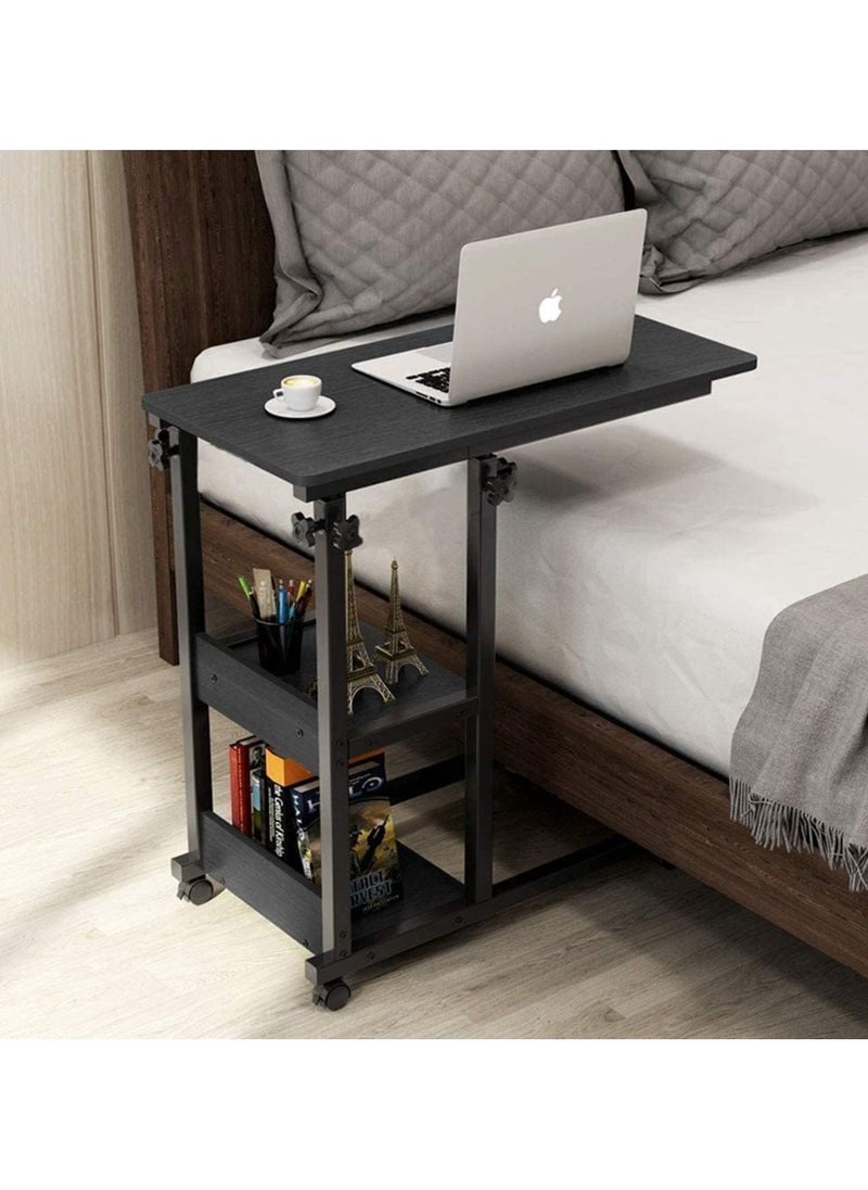 Yameem Bedside Table Side Table with Wheels Movable Sofa End Table Height Adjustable Bedside Table Laptop Rolling Cart C Shaped TV Tray with Storage Shelves (BROWN)