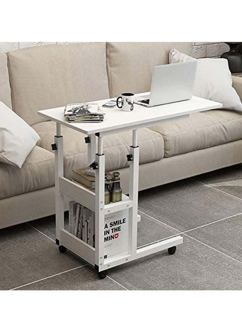 Yameem Bedside Table Side Table with Wheels Movable Sofa End Table Height Adjustable Bedside Table Laptop Rolling Cart C Shaped TV Tray with Storage Shelves (BROWN)