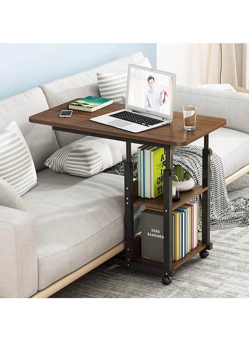 Yameem Bedside Table Side Table with Wheels Movable Sofa End Table Height Adjustable Bedside Table Laptop Rolling Cart C Shaped TV Tray with Storage Shelves (BROWN)
