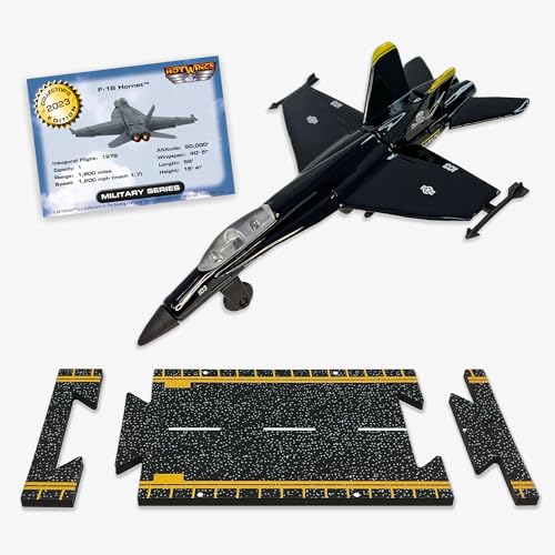 Hot Wings Planes Hot Wings F18 Jet Black Yellow with Connectible Runway - Image 1