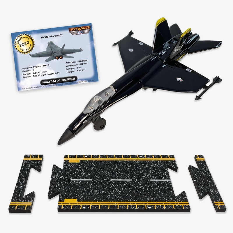 Hot Wings Planes Hot Wings F18 Jet Black Yellow with Connectible Runway - Image 2