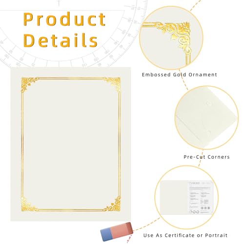 HAUTOCO 50 Packs Certificate Holders, Cream Color Diploma Folders Certificate Covers with Gold Foil Border for Letter Size 8.5x11 Cardstock, Award, Document, Graduation - Image 3