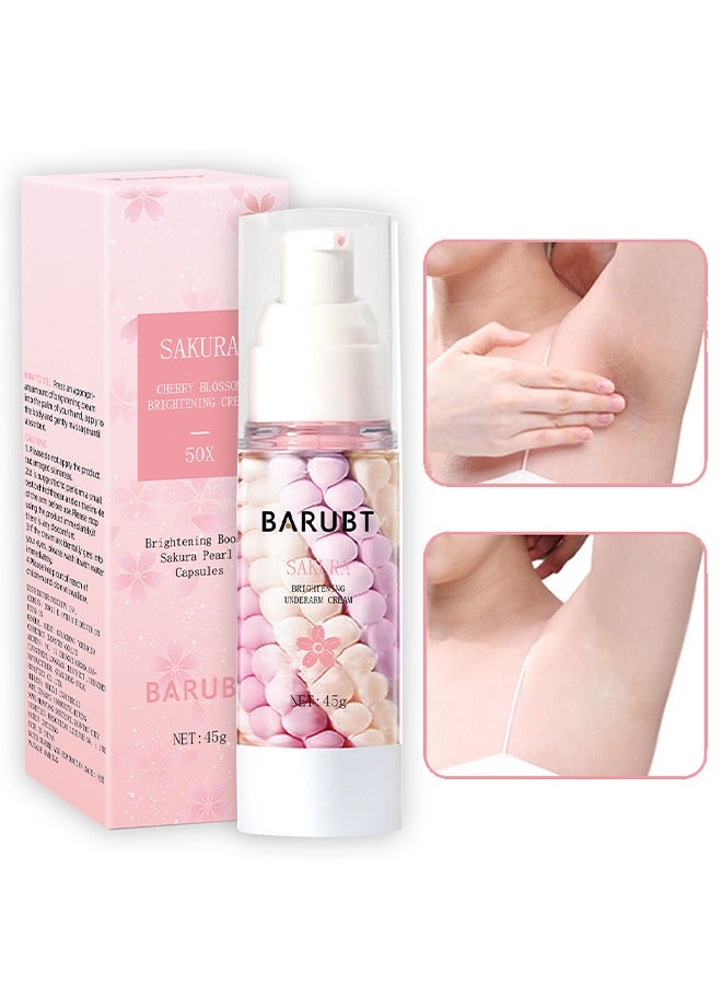 BARUBT Sakura Cherry Blossom Brightening Cream -Gluta Brightening Underarm Cream,  Brightening Booster Sakura Pearl Capsules,  Sakura Gluta Brightening Underarm Cream 45g - Image 1
