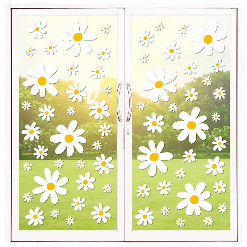 Whaline 154pcs Daisy Flower Window Clings White Boho Daisy Floral Cute Reusable Window Decals for Nursery Home Office School Retro Hippie Party Decor - Image 1