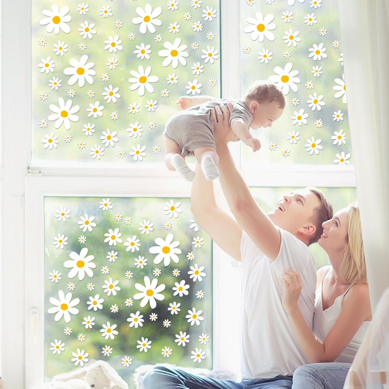 Whaline 154pcs Daisy Flower Window Clings White Boho Daisy Floral Cute Reusable Window Decals for Nursery Home Office School Retro Hippie Party Decor - Image 4