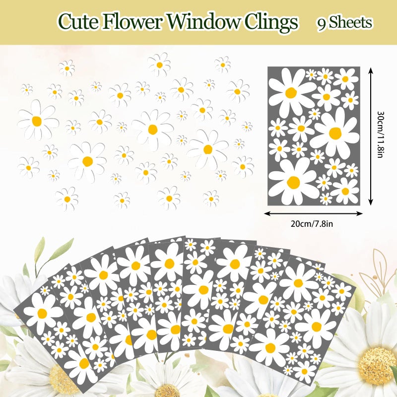 Whaline 154pcs Daisy Flower Window Clings White Boho Daisy Floral Cute Reusable Window Decals for Nursery Home Office School Retro Hippie Party Decor - Image 5