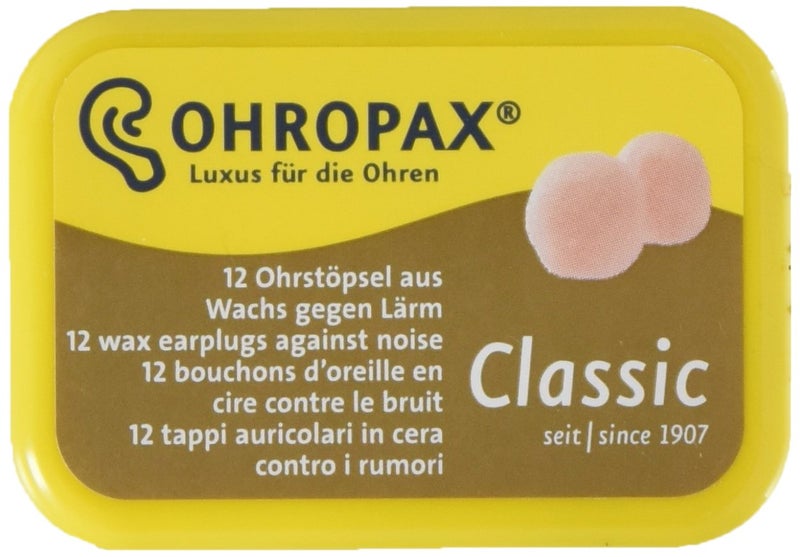 Ohropax Reusable WaxCotton Ear Plugs 12 Plugs Total1 Clear Carrying Case Ear Plugs for Sleeping Noise Cancelling Swimming Shooting Ear Protection and a snoring Solution