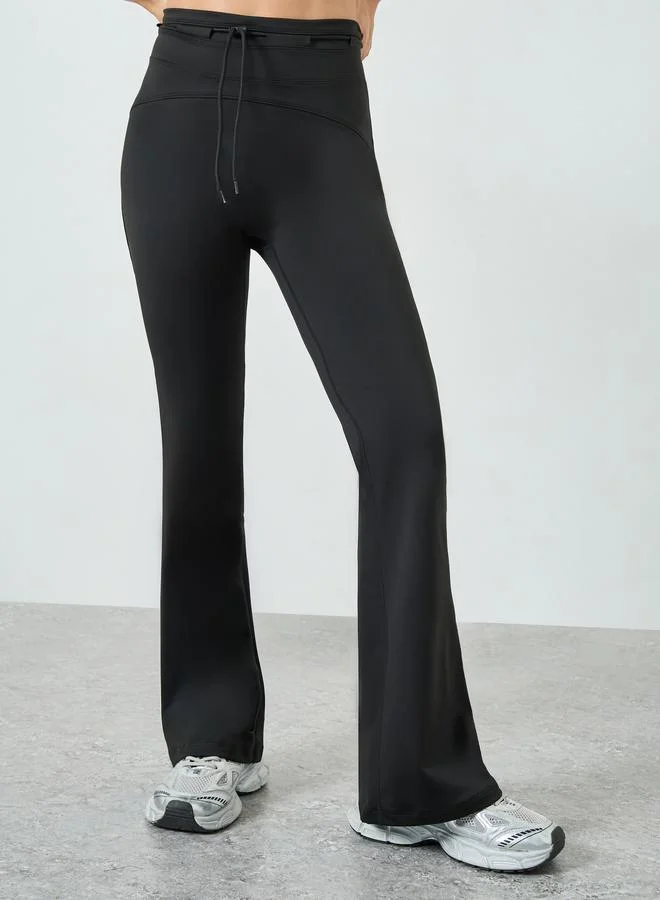 Styli Active Black Toggle Waist Detail Flared Pants