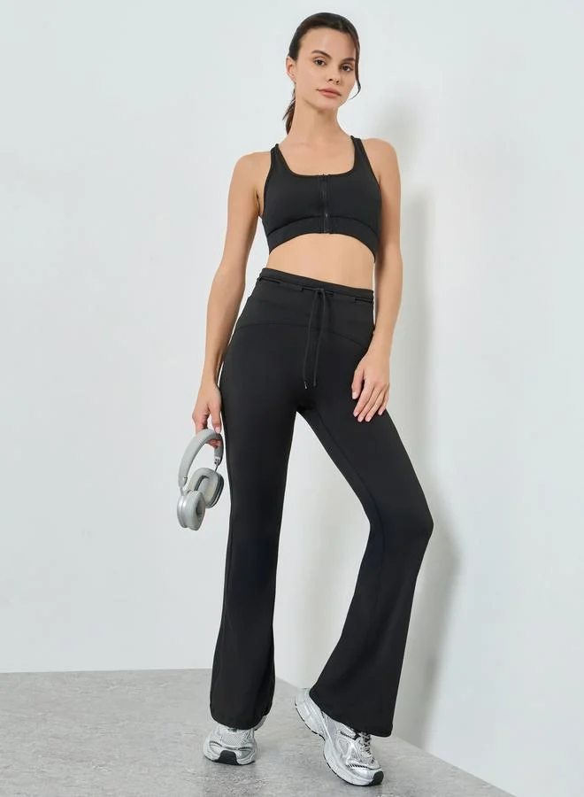 Styli Active Black Toggle Waist Detail Flared Pants
