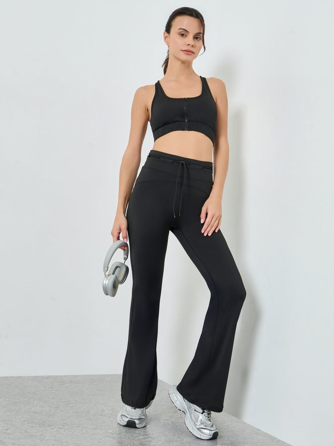 Styli Active Styli Black Toggle Waist Detail Flared Pants - Image 1