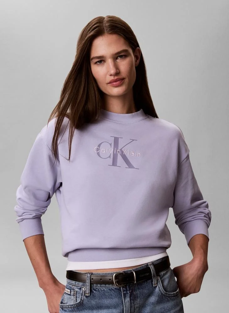 Calvin Klein Jeans Cosmic Sky Monologo French Terry Crew Neck Jumper for Women | Best Price UAE