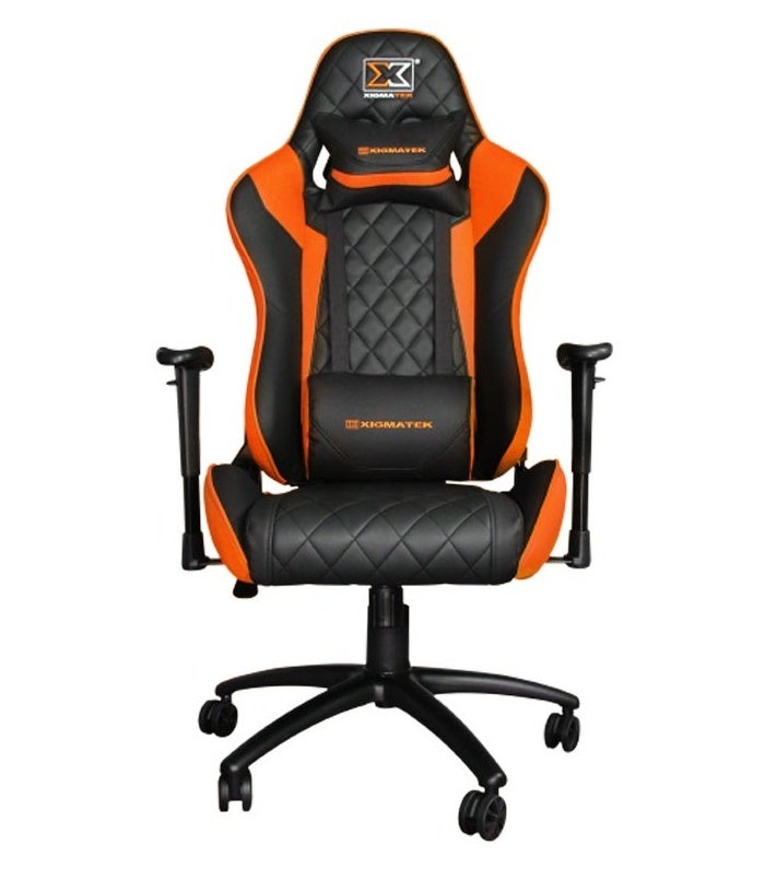 Xigmatek Hairpin Gaming Chair – Ergonomic Gaming Chair, 2D Adjustable Armrests, Butterfly Tilt Mechanism, Class 4 Gas Lift, Headrest & Lumbar Support Pillow, Black/Orange | EN46676 - Image 1