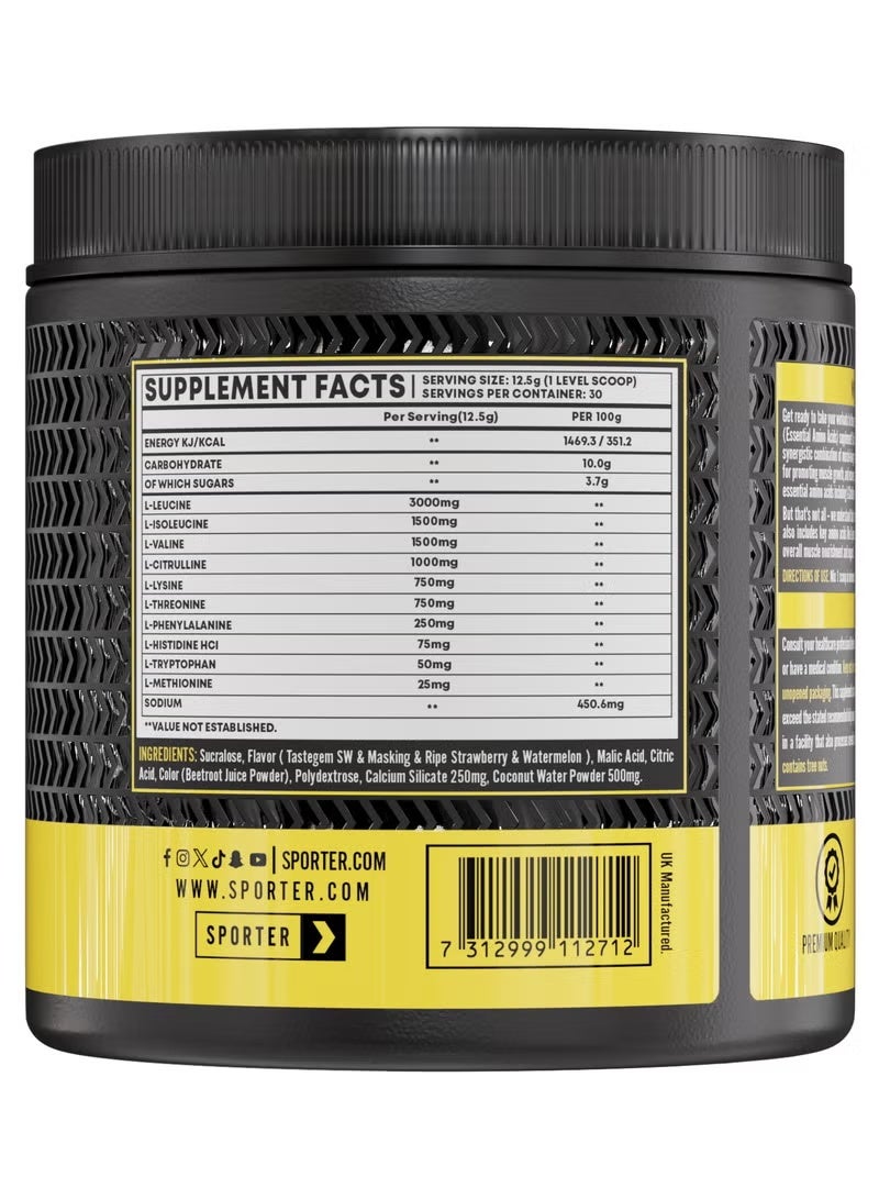 SPORTER Advanced EAA, Strawberry Watermelon Flavor, 375g – Essential Amino Acids Powder for Muscle Recovery & Workout Performance - Image 2
