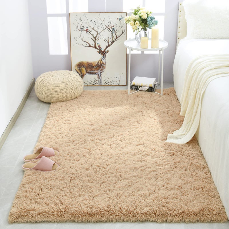 Merelax Soft Modern Indoor Shaggy Rug for Bedroom Livingroom Dorm Kids Room Home Decorative NonSlip Plush Fluffy Furry Fur Area Rugs Comfy Nursery Accent Floor Carpet 3x5 Feet Light Tan