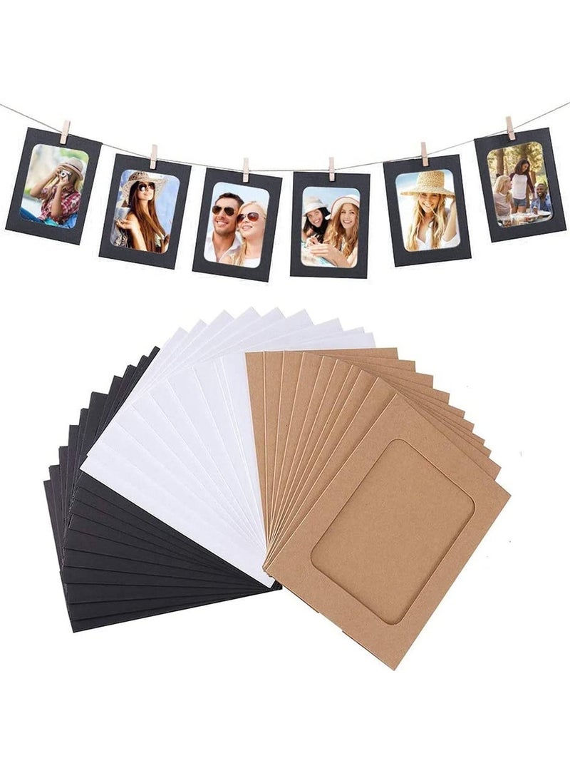 Photo Frame 30 Pack Paper 6x4 Set Multiple Photos Picture Mats with Mini Wooden Clips and String Hanging Cardboard for Home Room Wall Decor Diy - Image 1