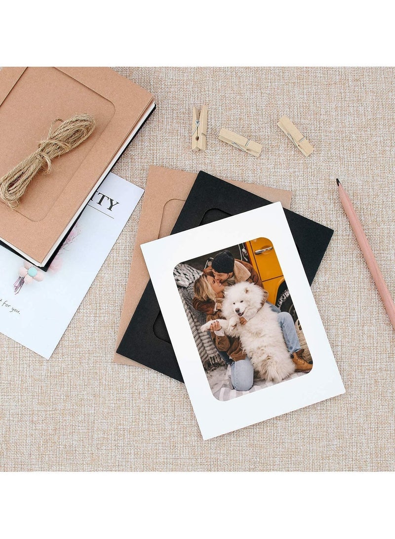 Photo Frame 30 Pack Paper 6x4 Set Multiple Photos Picture Mats with Mini Wooden Clips and String Hanging Cardboard for Home Room Wall Decor Diy - Image 3