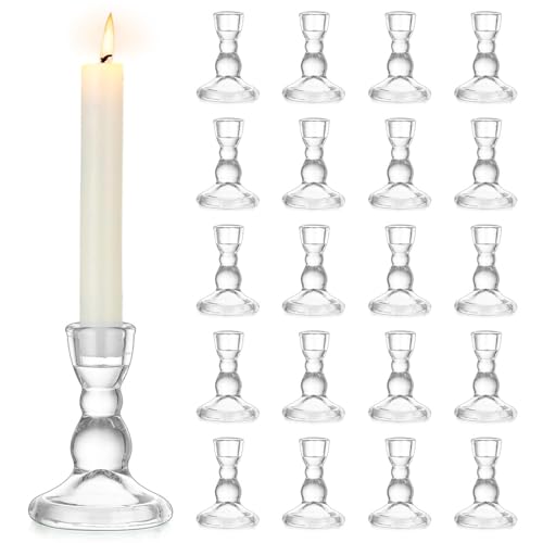 Inweder Glass Taper Candle Holders Cute Candlestick Holders 20Pcs Clear Candle Stick Candle Holder Modern Tapered Candlestick Holders for Standard Candles for Wedding Christmas Home Decor - Image 1