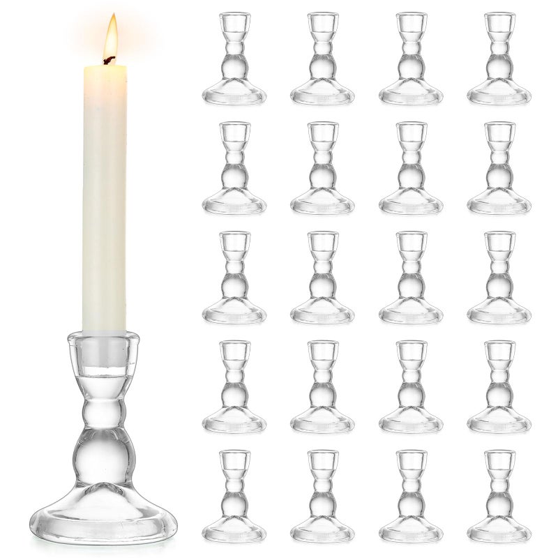 Inweder Glass Taper Candle Holders Cute Candlestick Holders 20Pcs Clear Candle Stick Candle Holder Modern Tapered Candlestick Holders for Standard Candles for Wedding Christmas Home Decor - Image 2