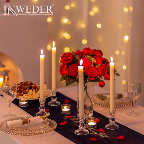 Inweder Glass Taper Candle Holders Cute Candlestick Holders 20Pcs Clear Candle Stick Candle Holder Modern Tapered Candlestick Holders for Standard Candles for Wedding Christmas Home Decor - Image 3