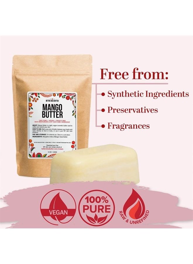 Raw Mango Butter | 100% Natural, Extracted from Mango Seed | Skin and Hair Moisturizer | Use with Shea in DIY Whipped Body Butter, Lotion, Lip Gloss and Soap Making | 1 LB block