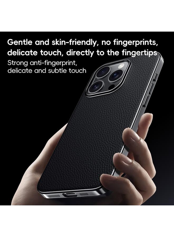 S-TOP Case For iPhone 16 Pro First Layer Cowhide Leather Electroplated PC Phone Case - Image 5