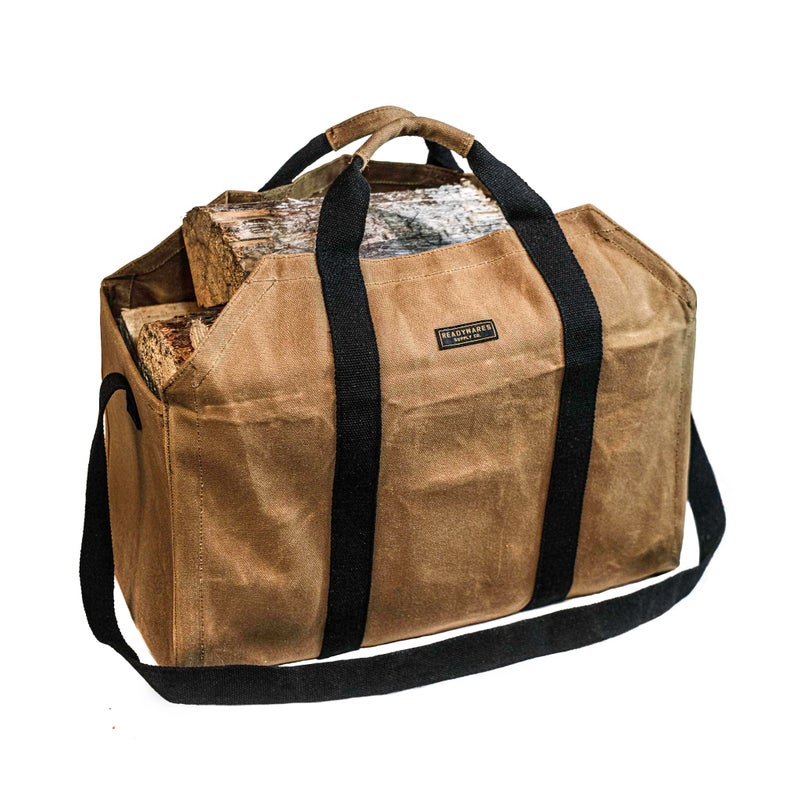 Readywares Waxed Canvas Firewood Bag HeavyDuty Log Tote Bag with Reinforced Handles Durable Wood Holder for Fireplace Campfire and Outdoor Use - Image 2