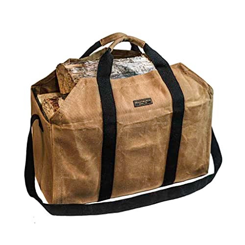 Readywares Waxed Canvas Firewood Bag HeavyDuty Log Tote Bag with Reinforced Handles Durable Wood Holder for Fireplace Campfire and Outdoor Use - Image 1