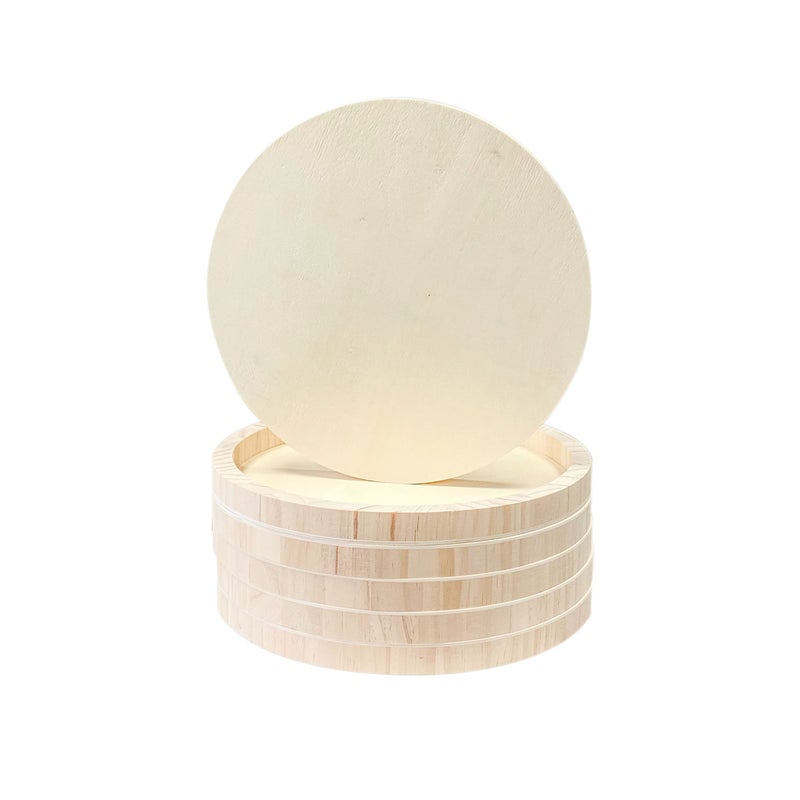 12 Inch 6 Pack Wood Art Panels Round Shaped Unfinished Wooden Canvas Panels Round Crafts Wood Plate Round Wooden Frame Oil Pouring Acrylics Painting