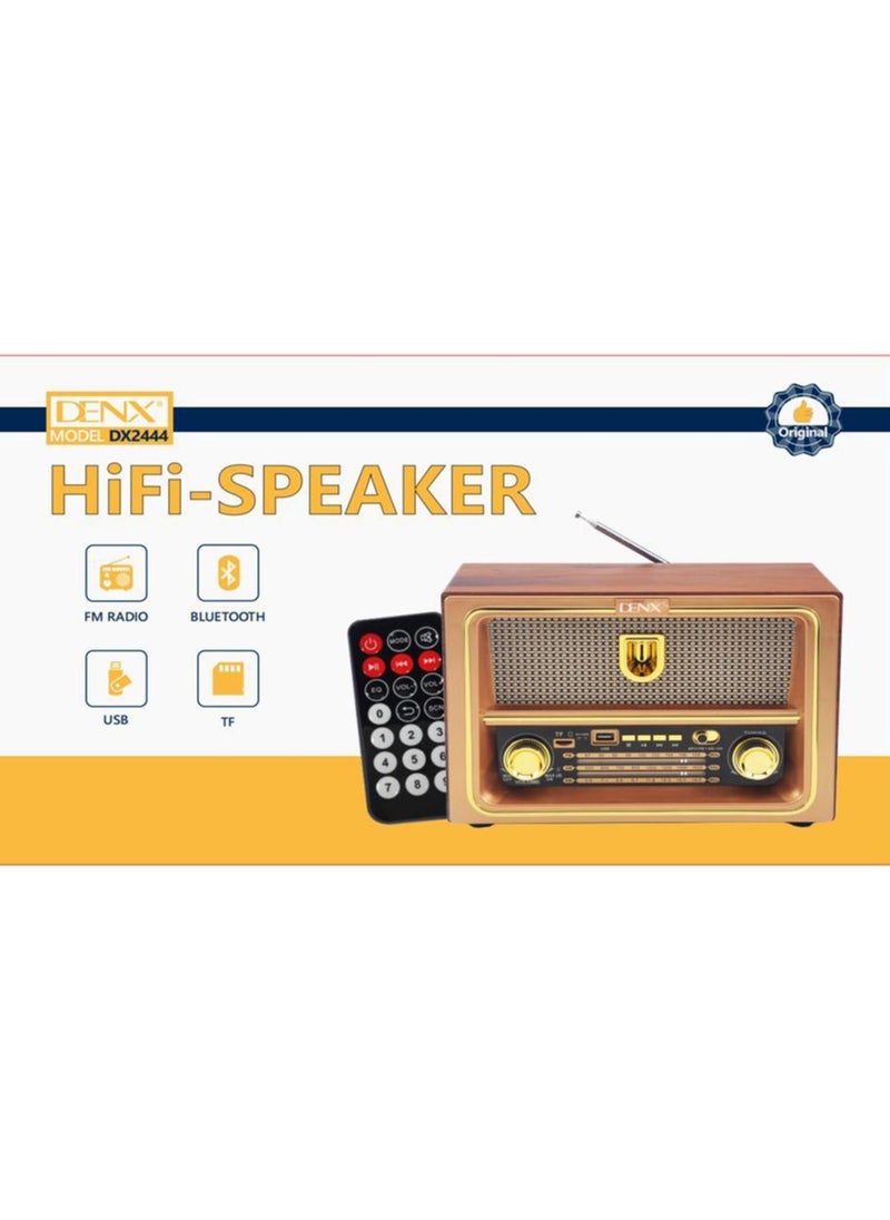 Denx - Rechargeable HI-FI Radio with Remote Control, Large Capacity Battery, Portable, Retro Style FM Radio, Support Bluetooth, SD Card Slot, USB - Image 1