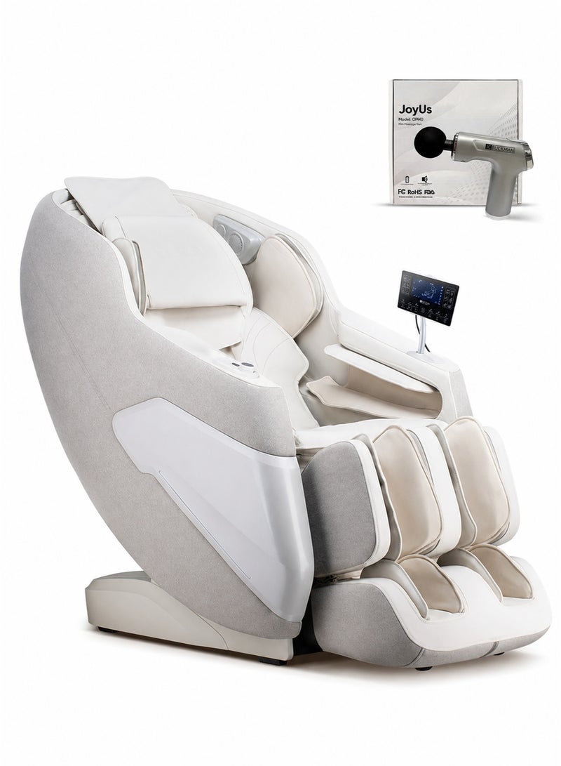 JC Buckman ExaltUs 4D Full Body Massage Chair with Free Massage Gun, 12 Auto Programs, Zero Gravity, Super Long Track, Yoga Stretch, Heat Therapy & Smart Sensors (Off White) - Image 1