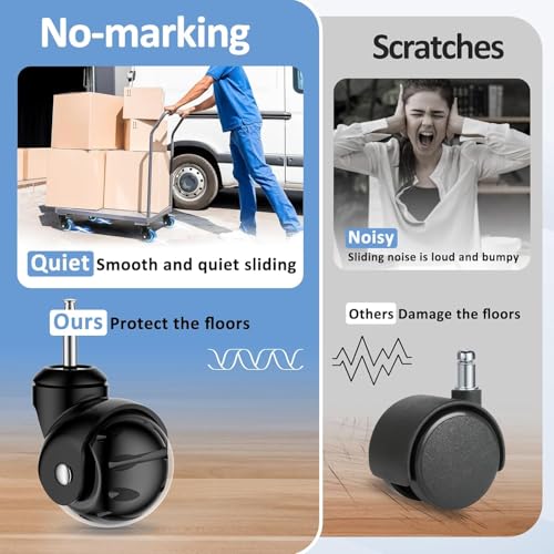 Apllamo 2 Inch Ball Caster Wheels - Stem Casters Set of 4,Heavy Duty 1200 LBS,360° Swivel,Non Marking Polyurethane,Black Replacement Castors for Furniture, Cabinet, Cart,Coffee Table (Premium Black) - Image 5