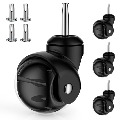 Apllamo 2 Inch Ball Caster Wheels - Stem Casters Set of 4,Heavy Duty 1200 LBS,360° Swivel,Non Marking Polyurethane,Black Replacement Castors for Furniture, Cabinet, Cart,Coffee Table (Premium Black) - Image 1