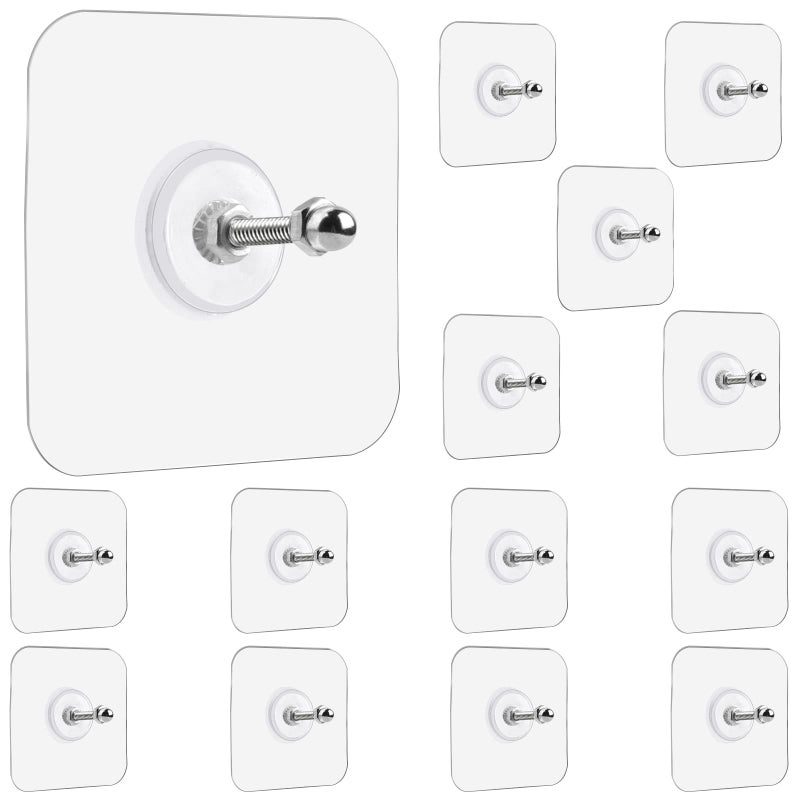 Muuruu Wall Hangers Without Nails, 14 Packs Heavy Duty Adhesive Hooks, Wall Hooks for Hanging, Screw Free Sticker, Seamless Screws for Wall Mount, 2 in 1 Reusable (18mm) - Image 1