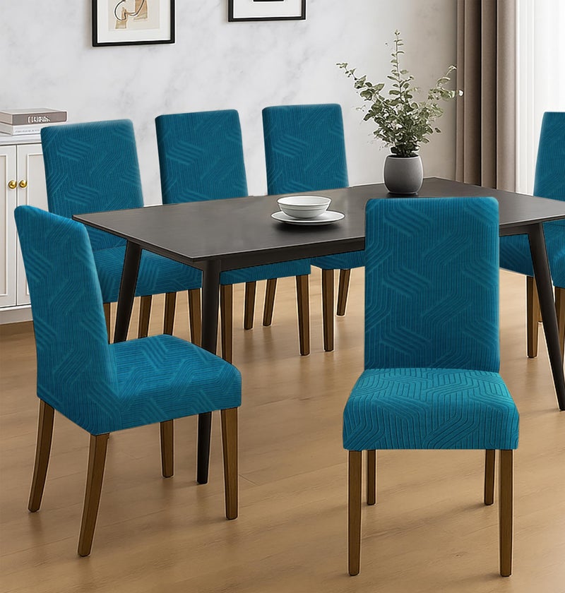 Yellow Weaves Elastic Stretchable Dining Chair Covers, Removable Washable Elastic Self Jacquard Dining Chair Covers (Set of 4, Peacock Blue) - Image 2