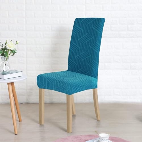 Yellow Weaves Elastic Stretchable Dining Chair Covers, Removable Washable Elastic Self Jacquard Dining Chair Covers (Set of 4, Peacock Blue) - Image 5