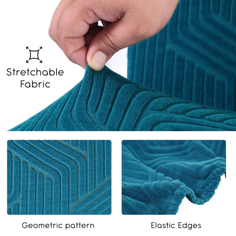 Yellow Weaves Elastic Stretchable Dining Chair Covers, Removable Washable Elastic Self Jacquard Dining Chair Covers (Set of 4, Peacock Blue) - Image 4