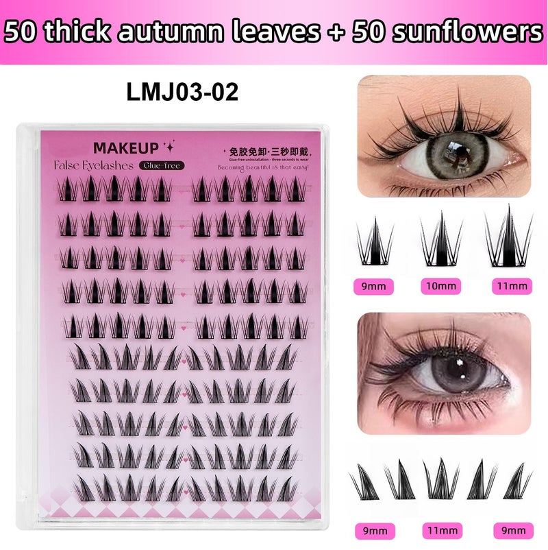 100 clusters of segmented eyelashes, with their own glue, the two styles are mixed and matched to create beautiful eyes, so that the eyes are naturally enlarged, easy to wear and quick to remove. Easy to create a charming shape, waterproof, sweatproof and oilproof, not afraid of high temperatures, so that you are full of energy and spirits! - Image 2