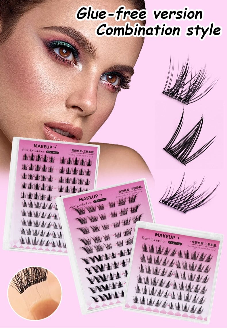 100 clusters of segmented eyelashes, with their own glue, the two styles are mixed and matched to create beautiful eyes, so that the eyes are naturally enlarged, easy to wear and quick to remove. Easy to create a charming shape, waterproof, sweatproof and oilproof, not afraid of high temperatures, so that you are full of energy and spirits! - Image 1