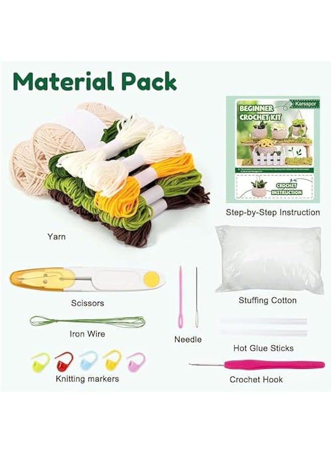 TRASSLE Crochet Kit for Beginners, Crochet Starter Kits for Adults and Kids Amigurumi Craft Knitting Crochet Kits Gift with Step-by-Step Video Tutorials, 4 Pack Hanging Potted Plants Family  - Image 2