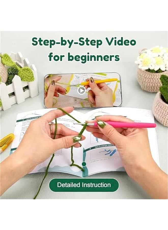 TRASSLE Crochet Kit for Beginners, Crochet Starter Kits for Adults and Kids Amigurumi Craft Knitting Crochet Kits Gift with Step-by-Step Video Tutorials, 4 Pack Hanging Potted Plants Family  - Image 3