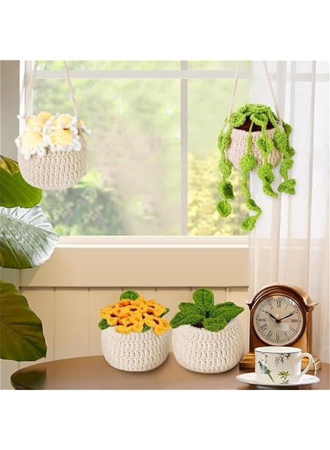 TRASSLE Crochet Kit for Beginners, Crochet Starter Kits for Adults and Kids Amigurumi Craft Knitting Crochet Kits Gift with Step-by-Step Video Tutorials, 4 Pack Hanging Potted Plants Family  - Image 5