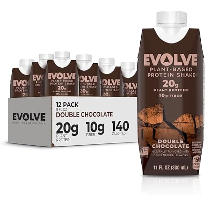 Evolve Plant Based Protein Shake, Double Chocolate, 20g Vegan Protein, Dairy Free, No Artificial Sweeteners, Non-GMO, 10g Fiber, 11 Fl Oz (Pack of 12) - (Formula May Vary) - Image 1
