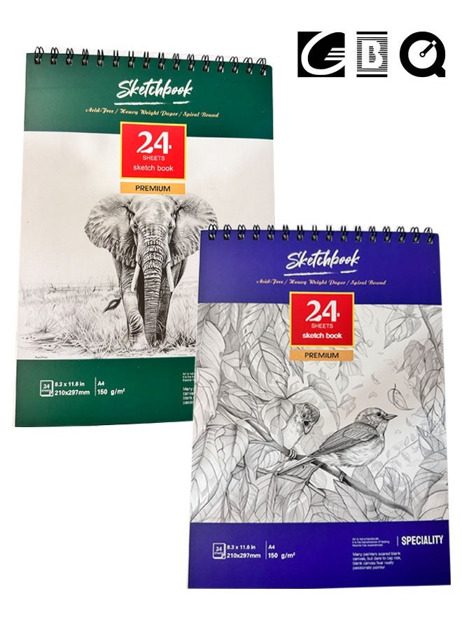 GBQ - 2PCS A4(21*29.7cm)Sketchbook 24 Sheets/Book A Total Of 48 Sheets Sketchbooks Spiral-Bound Hardcover Art Books - Image 1