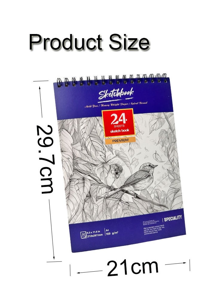 GBQ - 2PCS A4(21*29.7cm)Sketchbook 24 Sheets/Book A Total Of 48 Sheets Sketchbooks Spiral-Bound Hardcover Art Books - Image 1