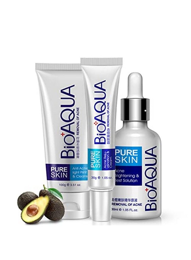 BIOAQUA مجموعة 3 في 1 لمكافحة حب الشباب وإزالة الندبات والبقع والبثور وكريم الزيت والرغوة والندبات وعلامات العيوب وزيت الترطيب 100 جرام + 30 جرام + 30 مل - Image 1