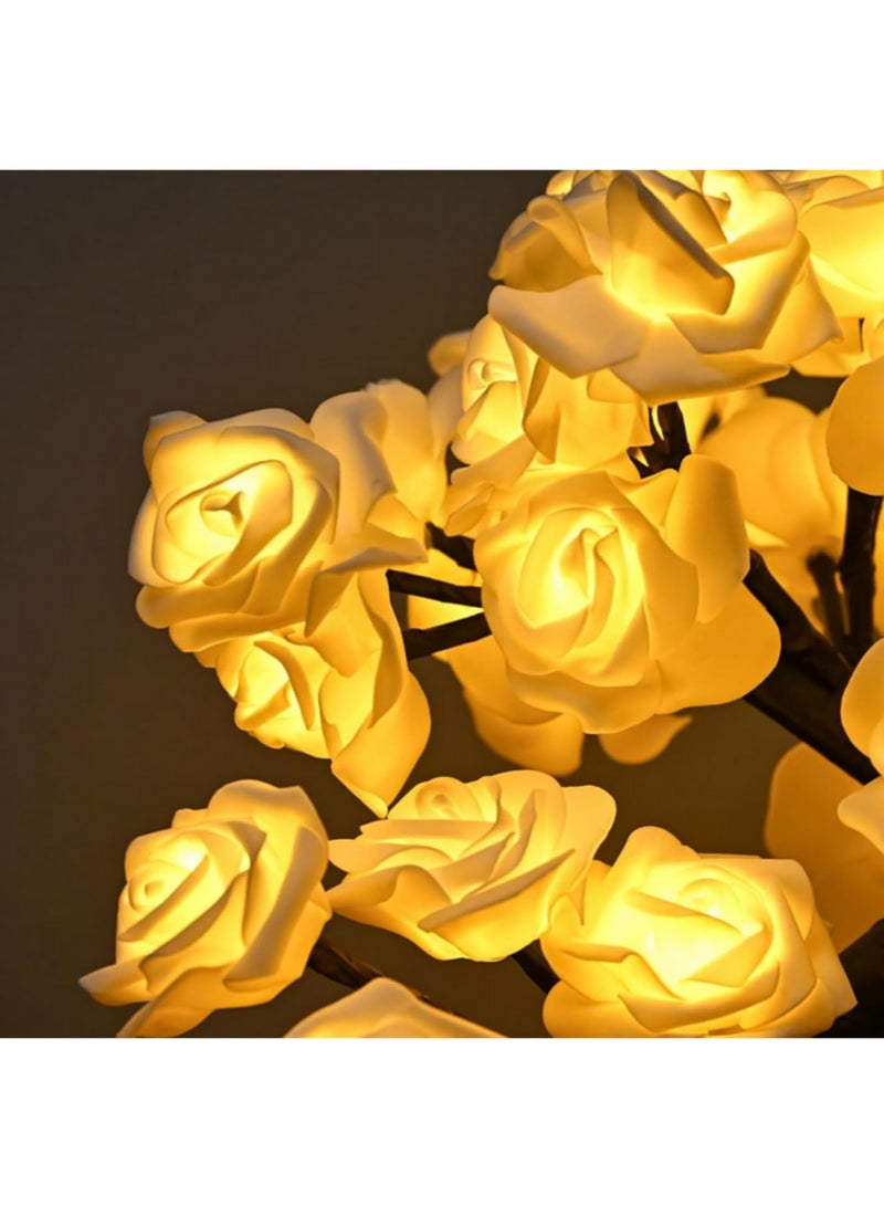 مصباح مكتبي على شكل شجرة ورد بـ 24 LED، مزود بالطاقة عبر USB، زهرة صناعية، إضاءة ليلية لغرف النوم والمعيشة، زينة لحفلات الزفاف وعيد الحب، لون أبيض - Image 2